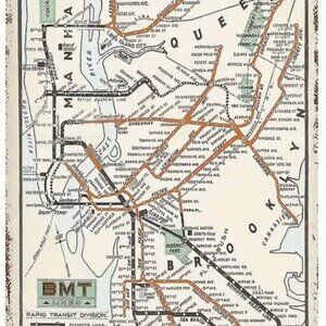1925 NYC MTA Subway Lines Map Metal Print Sign 8"x12" + Bonus Current Paper Map